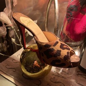 Christian Louboutin Leopard Print Pony Hair Cork Sabotage Slide Sandals re-soled